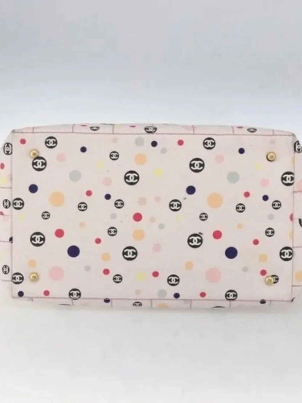 CHANEL Choco Bar Tote Bag Canvas Pink Gold CC Auth 161158